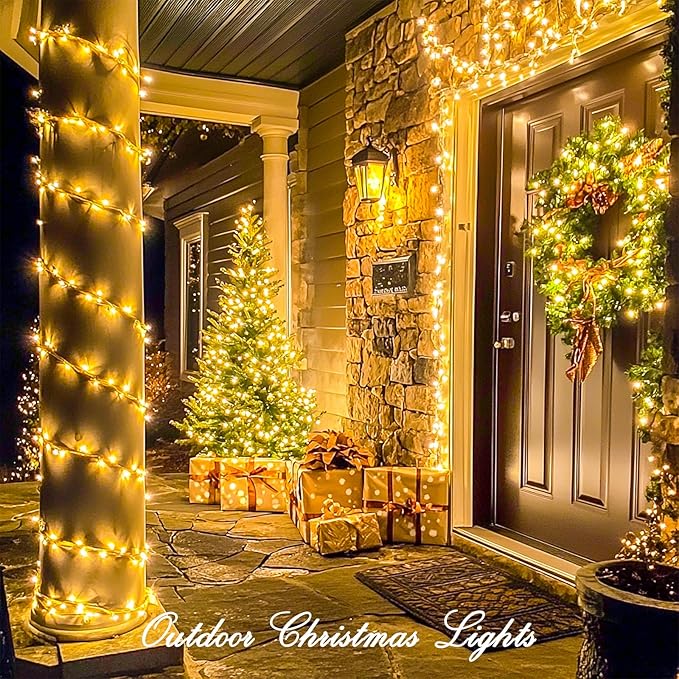 JMEXSUSS 1000 LED Christmas Outdoor String Lights Indoor with Remote 8 Modes Warm White Tree Lights Outdoor Plug in for Tree Room Yards Patio Wedding Outside Decorations