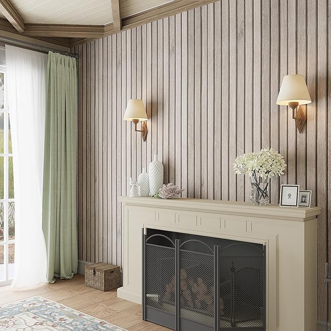 VEELIKE Grey Wooden Slats Peel and Stick Wallpaper Wood Contact Paper