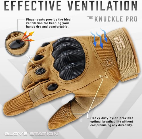 Glove Station Tactical Gloves - Touchscreen Utility Gear with Hard Knuckle Protection | Tan, X-Large