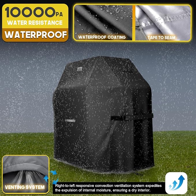 LIBZAKI Grill Cover 420D Waterproof, Weather Resistant, Rip-Proof, Anti-UV, Fade Resistant,Gas Grill Cover for Weber,Char Broil,Nexgrill Grills, etc.64 inches-Black