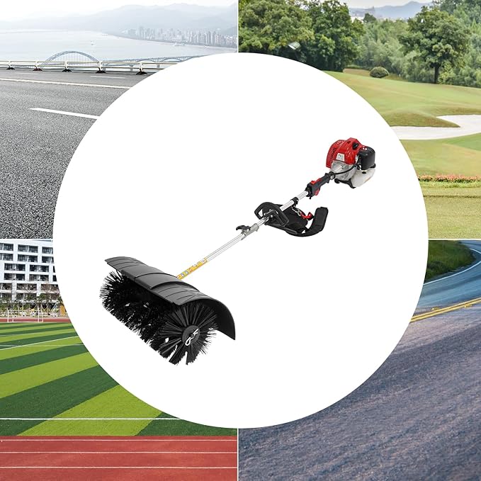 52CC 2 Stroke Gas Handheld Sweeper Broom, 2.3HP Gasoline Power Broom Walk Behind Sweeper Cleaning Driveway Tools, Outdoor Hand Held Gas Power Brooms for Snow Sweeping Driveway Turf Lawns