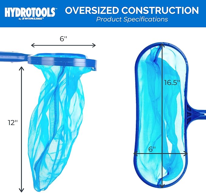 HYDROTOOLS By SWIMLINE 8015 Leaf Net For Inground Above Ground Pool Pond | Extra Large Skimmer Net Cleaning Tool Ultra Fine Deep Mesh Bag | Durable Introductory Plastic Frame | For Debris Bugs Pickup