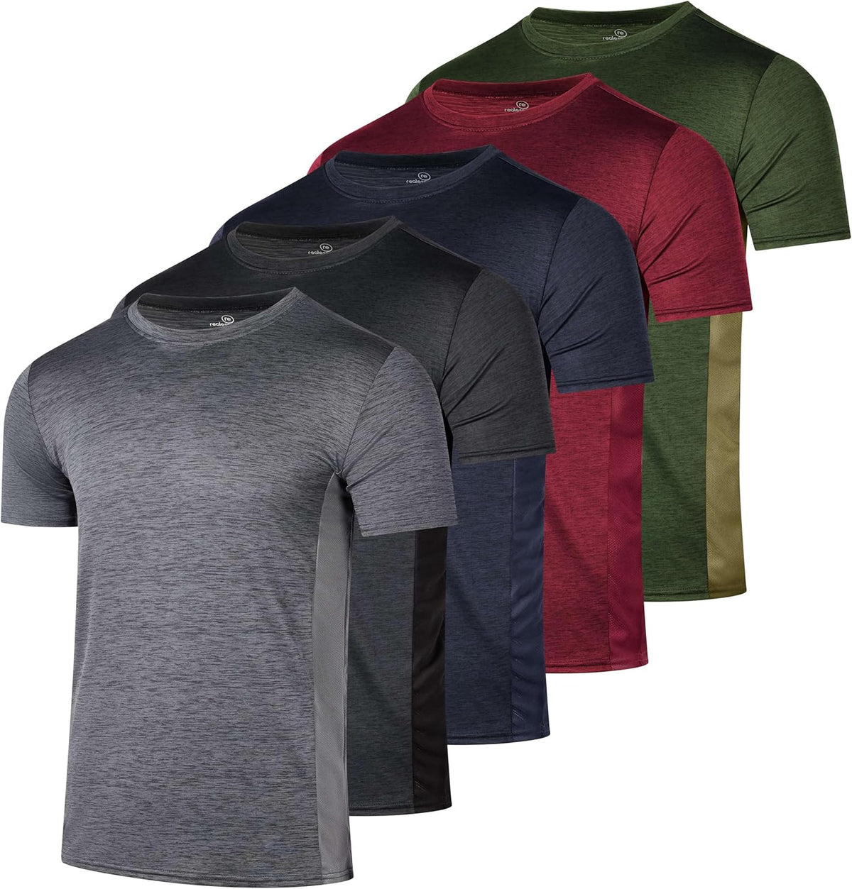 Real Essentials Men's Dry-Fit Short Sleeve Crew Neck T-Shirts - 5 Pack Athletic Workout Tees
