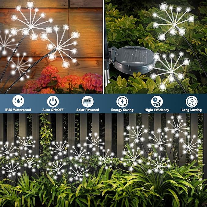 Slyuexu Solar Garden Lights 2 Pack Waterproof Swaying Starburst Light Solar Outdoor Lights for Yard Patio Walkway Pathway Party Wedding Decoration, Unique Gifts for Women, White