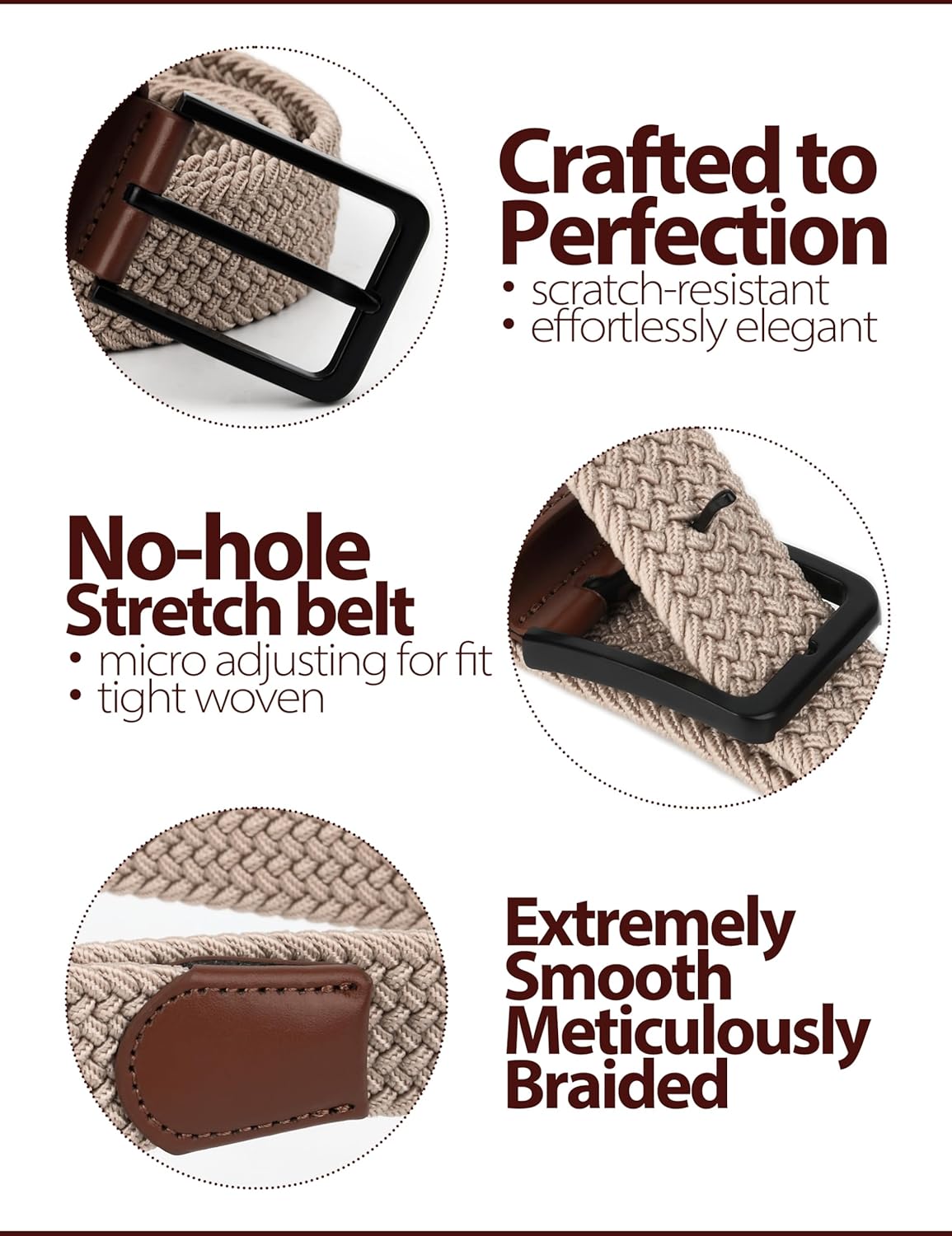Skiennix Stretch Elastic Braided Golf Belt - 1 3/8 Inch Wide for Men & Women