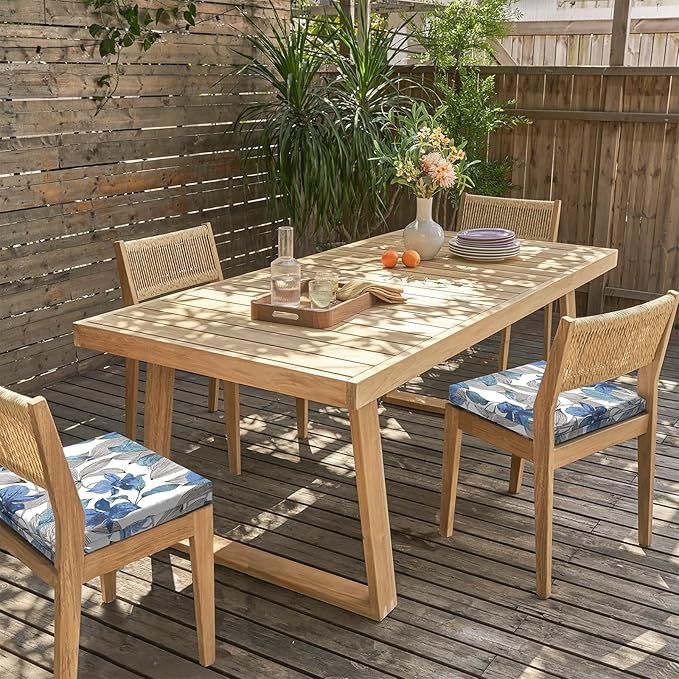 LVTXIII Outdoor Chair Cushions 18.5"x16"x2" Pack of 2, Water-Repellent Square Corner Memory Foam Seat Cushions with Ties for Garden Patio Furniture, Clemens Noir Blue