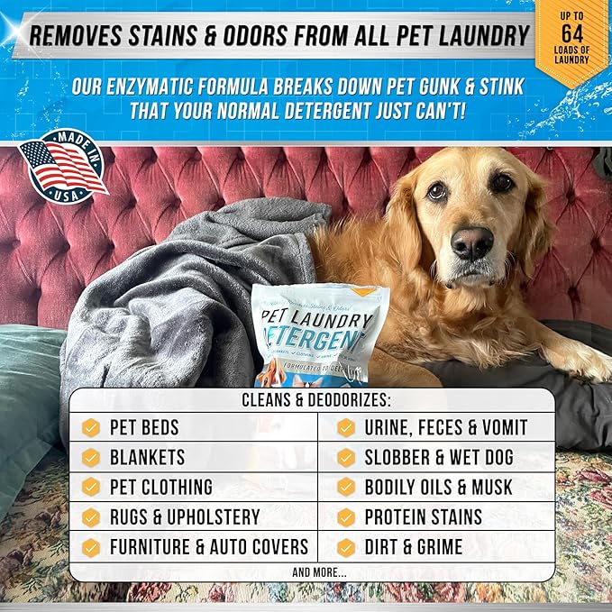 ACTIVE Pet Laundry Detergent and Washing Machine Cleaner Tablets - Includes 2lb Pet Odor Detergent Powder and 24ct Washing Machine Cleaning Tablets