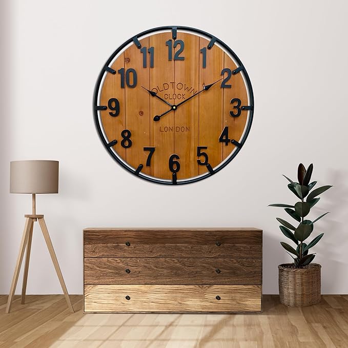 Large Farmhouse Rustic Wooden Wall Clock