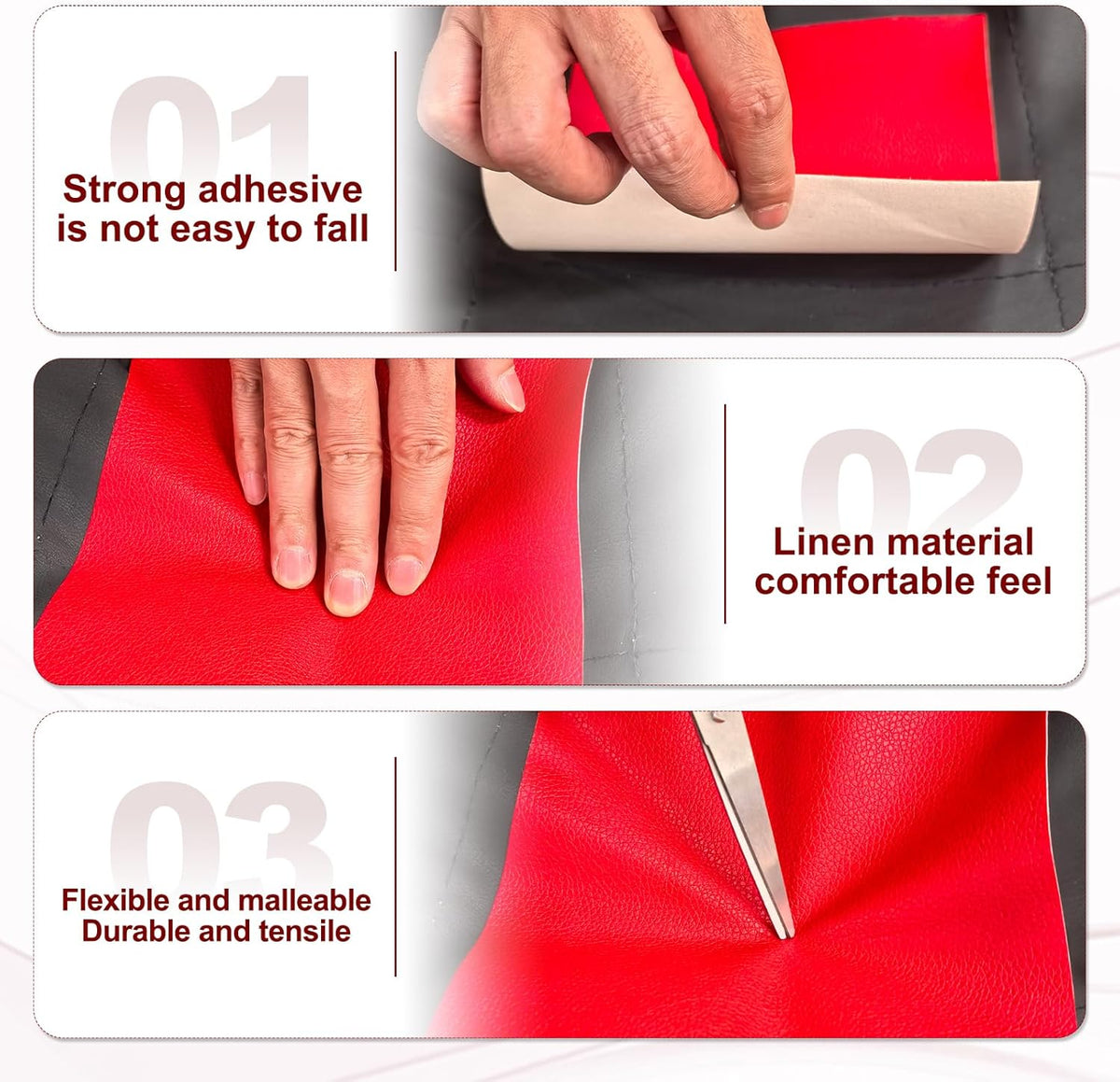 PATIKIL Leather Patches Tape for Furniture, 6.3 x 61 Inch Self Adhesive Vinyl Leather Repair Kit Cover Sheet for Couch, Sofa, Car Seats, Office Chair, Chinese Red