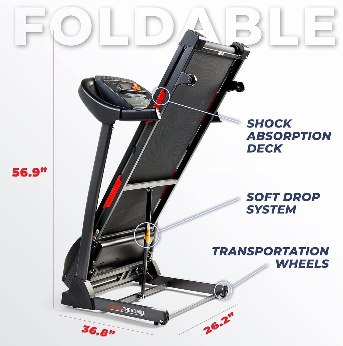 Sunny Health & Fitness Folding Treadmill - Smart Performance with Adjustable Incline & Free Bluetooth App
