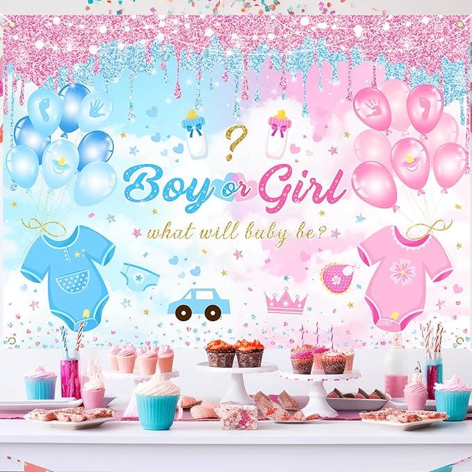 Avezano Gender Reveal Backdrop Boy or Girl What Will Baby Be Gender Reveal Party Decorations Pink Blue Balloon Background for Baby Shower Banner Supplies (7x5ft)