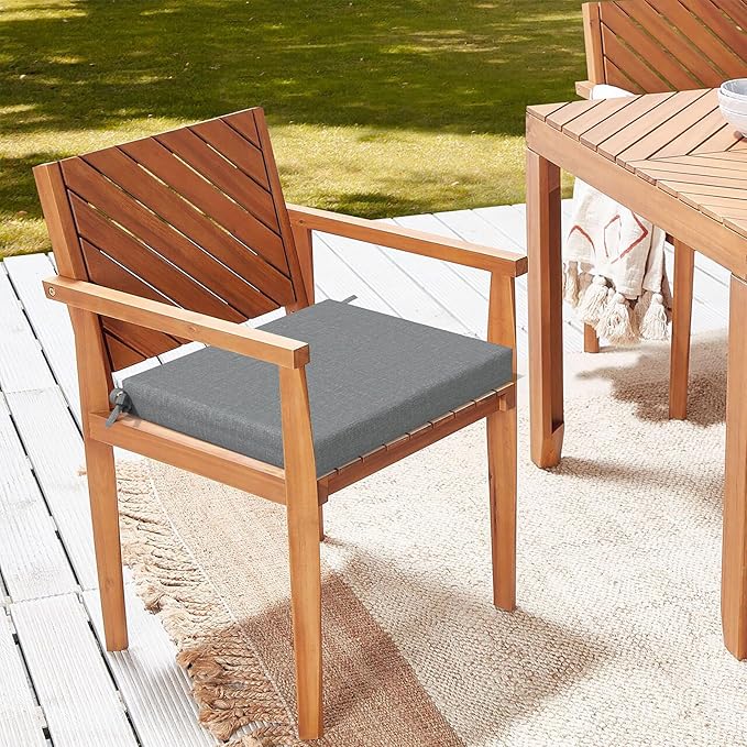 LVTXIII Outdoor Chair Cushions, Fade-Resistant Patio Furniture Cushions Outdoor Square Chair Pads with Ties for Dining Chairs and Garden Furniture Decoration, 18.5"x16"x2" Set of 4, Grey Textured