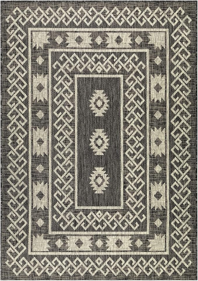 Antep Rugs Patio 8x10 Outdoor/Indoor Southwest Aztec Native Area Rug (Gray, 7'10" x 10')