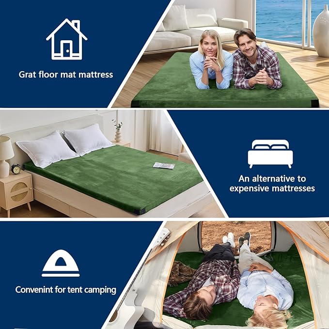 CYMULA CertiPUR-US Memory Foam Camping Mattress Pad, Portable Foam Sleeping Pad for Camping, Roll up Sleeping Mat for Adults Guest Floor Bed for Sleepover, Car, Tent SUV Cot Mattress