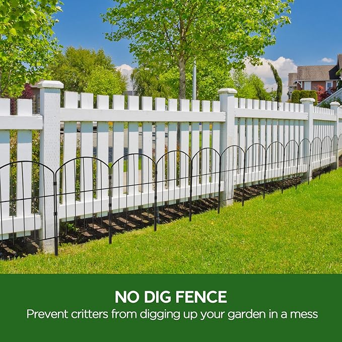 Goovilla Garden Fence, Total 20ft(L) x 24in(H) Garden Fencing Animal Barrier, 19 Pcs Rustproof Metal Fence Panels, Black No Dig Fence, Decorative Garden Fences and Borders for Dogs, Flower Bed, Patio