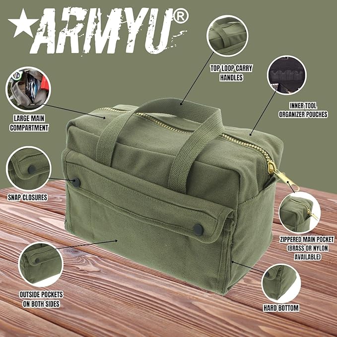 ARMYU Heavy Duty Small Tool Bag Tactical Cotton Canvas Mechanics Bag, 11" x 7" x 6", Desert Digital Camo