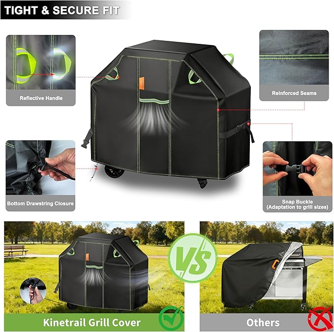 Grill Cover for Outdoor Grill, 58 Inch BBQ Grill Cover 420D Heavy Duty Waterproof with Air Vents/Handles/Straps, Weather Resistant Barbecue Gas Grill Cover for Weber, Genesis, Charbroil, etc