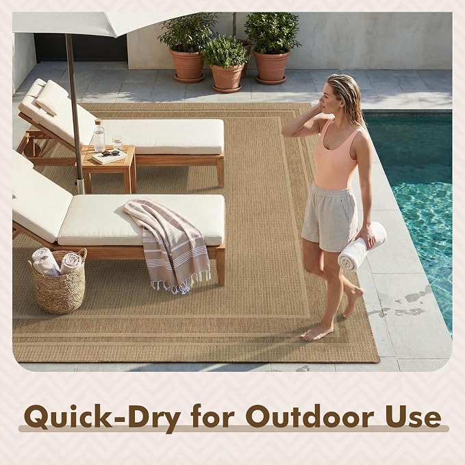 MontVoo-Outdoor Rug-Patio Rug 5x7 ft Polypropylene Indoor Outdoor Rugs Outdoor Carpet for Patio Deck Balcony Porch, Textured Weave, Durable for High Traffic, Fade-Resistant, Modern Neutral Brown