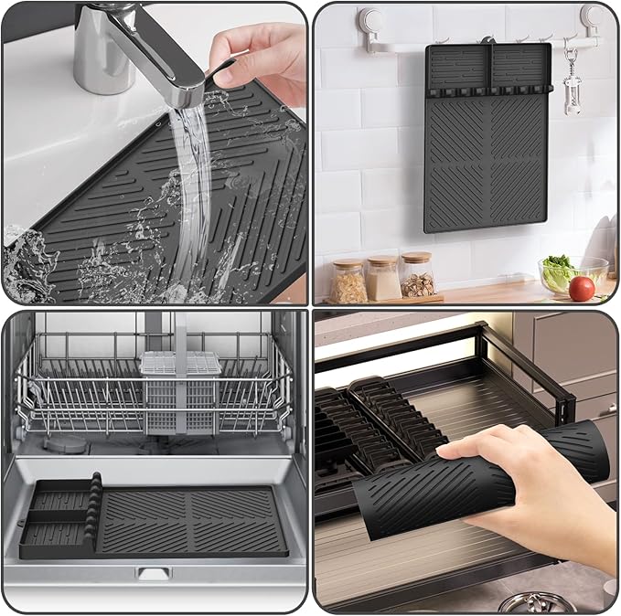 Silicone Griddle Tools Mat for Blackstone, Griddle Accessories Side Shelf Mat Grill Pad for Outdoor Grill Kitchen Counter Spatula Silicone Mat with Drip Pad (Black)