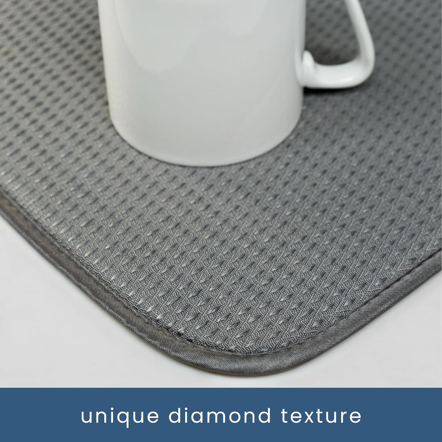 S&T INC. Dish Drying Mat XL, 18” x 24”, Absorbent Microfiber Kitchen Counter Mat, Drying Pad for Dishes, Utensils, Pots and Pans, Extra Large, Diamond Texture, Grey