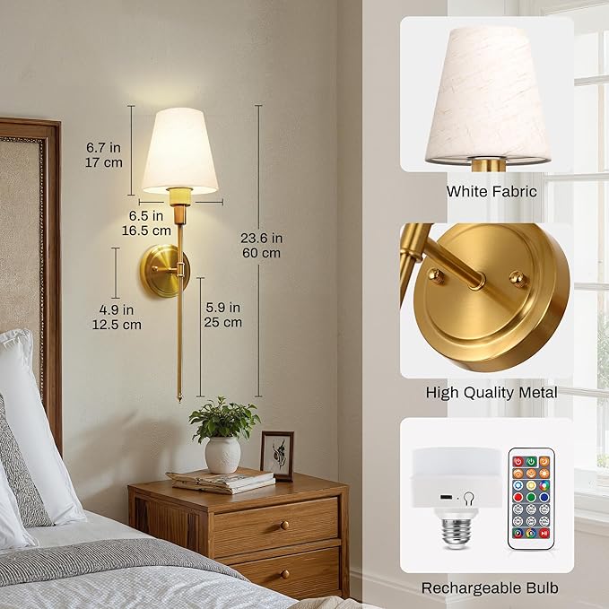 DORESshop Battery Operated Wall Sconce Set of 2, 7 Color Wireless Wall Light
