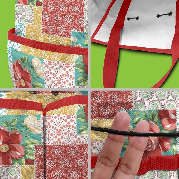 Floral Garden Tool Bag - Waterproof Garden Tote with 8 Pockets, Large Storage Home Organizer Gardening Tool Oxford Bag for Garden Tools Kits Holder, Ideal Outdoor Gardening Gift for Women & Men