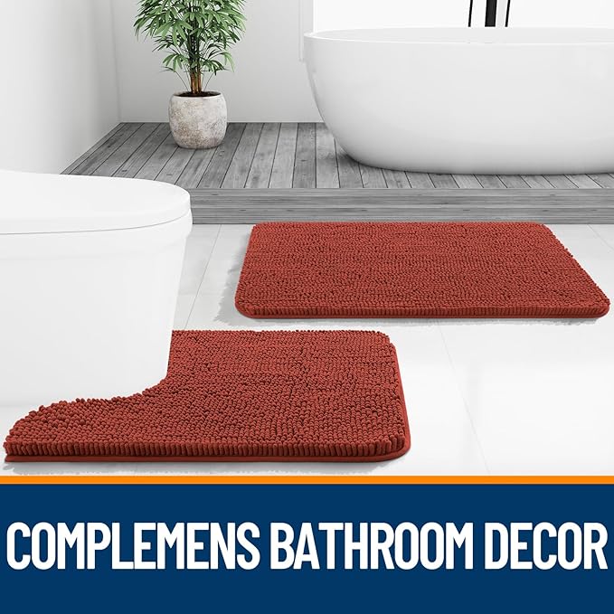 OLANLY Bathroom Rugs 44x24, Extra Soft Absorbent Chenille Bath Rugs, Rubber Backing Quick Dry, Machine Washable Bath Mats for Bathroom Floor, Tub and Shower, Home Decor Accessories, Rustic Terracotta