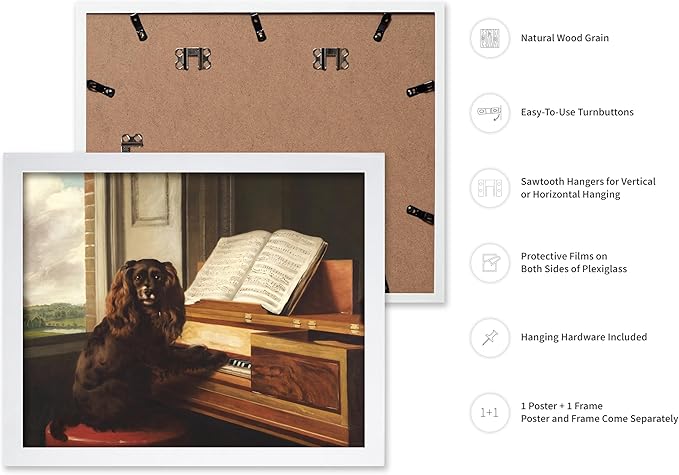 Poster Master Vintage Portrait of an Extraordinary Musical Dog Print - Retro Puppy Poster - Piano & Music Art - Animal Lover Wall Design - Living Room or Office Decor - 8x10 White Framed