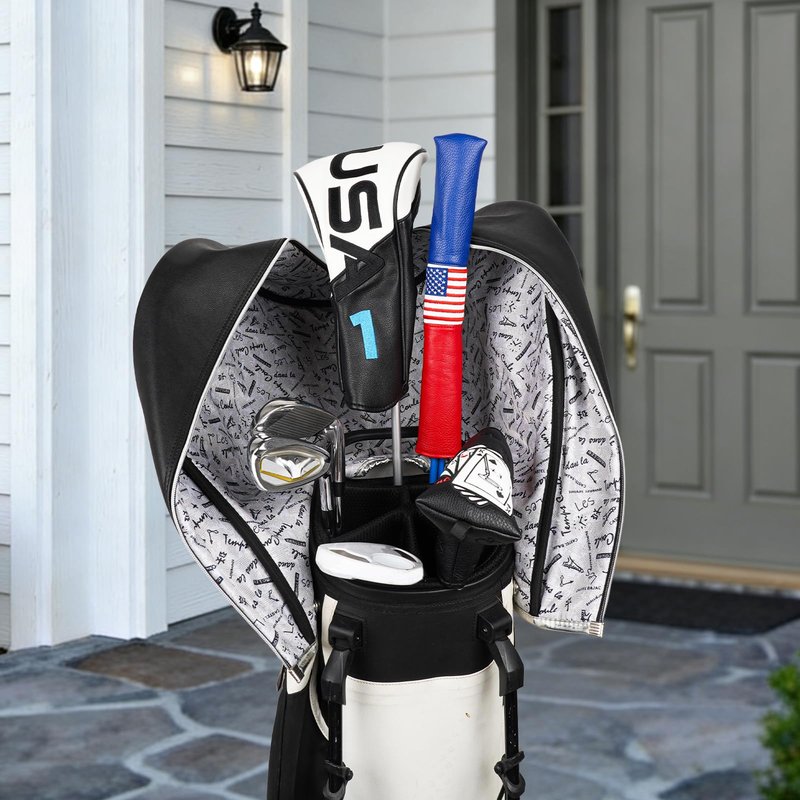 USA Golf Alignment Stick Headcover Synthetic Leather Holds 2-3 Sticks, Cover for Alignment Sticks Embroidered Flag Red/Blue/White