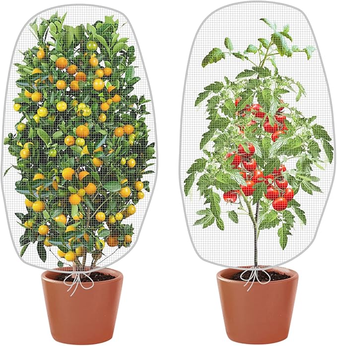 Alpurple 2Pcs 4.6 x 3.9 Ft Garden Plant Netting Mesh Barrier Bags- Fruit Tree Net with Drawstring- Tomato Plant Protective Netting Cover for Protect Plant Fruits Citrus Flower from Insect Bird Eating