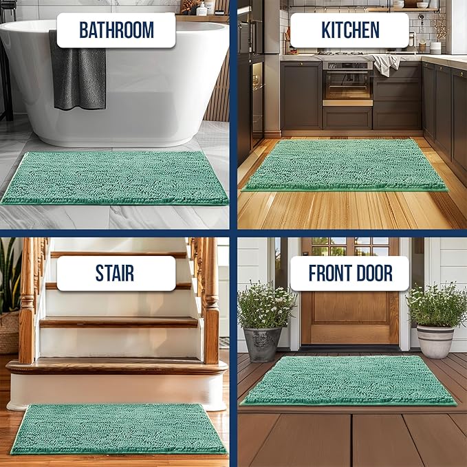 Muddy Mat Chenille Bathroom Rugs Quick Dry Microfiber Mats Non Slip Washable, Extra Thick, Soft and Highly Absorbent Bath Mats for Bathroom, Kitchen, and Shower Floor - Seafoam Green Runner 59"X24"
