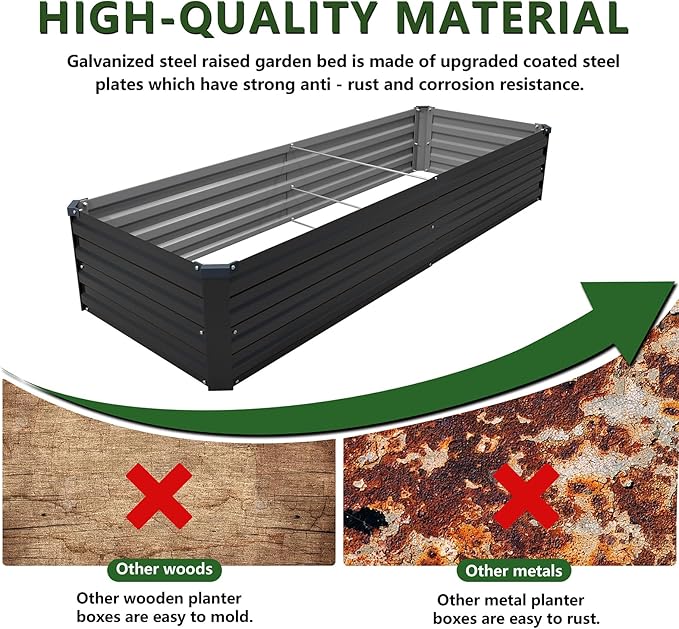 8×2×1FT(2PCS) Galvanized Raised Garden Bed Kit Metal Planter Boxes,Large Outdoor Planters Garden for Planting Vegetables,Flowers,Herbs -Black
