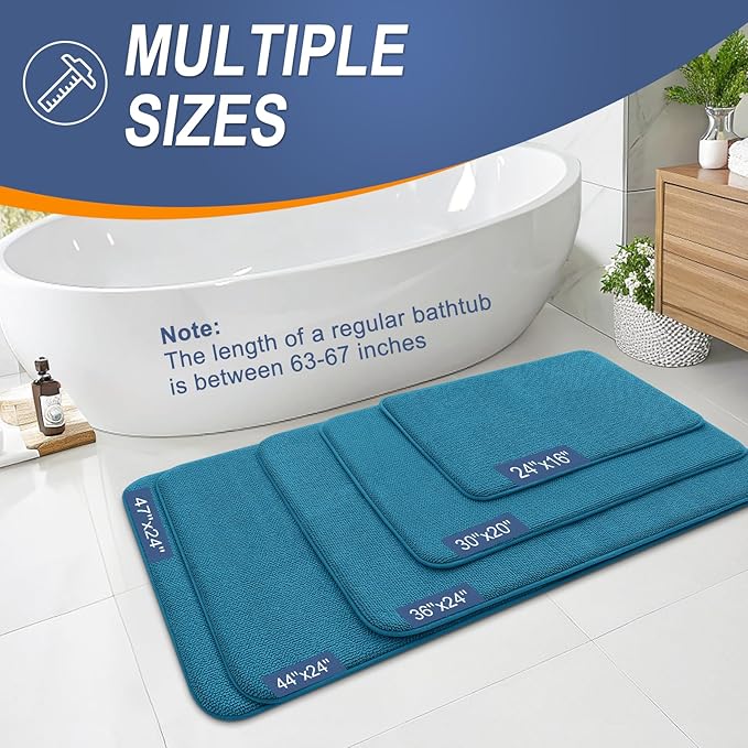 OLANLY Thick Memory Foam Bath Mat Rug 59x20, Extra Soft Absorbent Bathroom Rug, Quick Dry Bath Mat, Non-Slip, Machine Washable Carpet for Bathroom, Tub and Shower, Home Decor Accessories, Peacock Blue