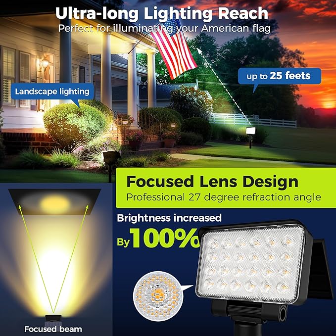 Solar Spot Lights Outdoor Waterproof for Flag, Tree, House, Garden, Yard, Landscape Spotlights for Accent Uplighting Halloween Christmas Decorations-2 Pack