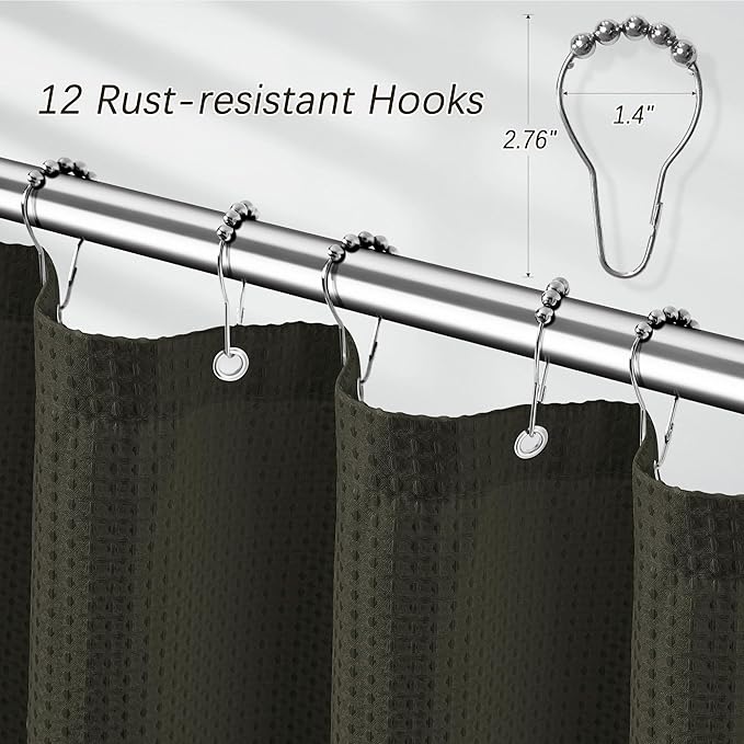 72 x 84 Shower Curtain Waterproof Fabric Shower Curtain Waffle Weave Heavy Duty Shower Curtain Set for Bathroom,Washable, 256GSM Modern Shower Curtains with 12 Metal Hooks, 72Wx84H Brown