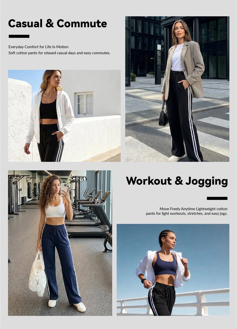 Houmous Cotton Sweatpants Womens Wide Leg Track Pants Lounge Stretch Athletic Loose Jogging Sport Zip Pockets,28 Inseam,Grey,XXL