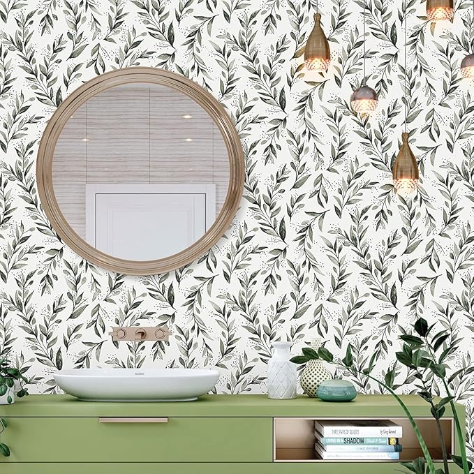 Livebor Olive Leaf Wallpaper Peel and Stick Leaf Contact Paper 17.7inch x
