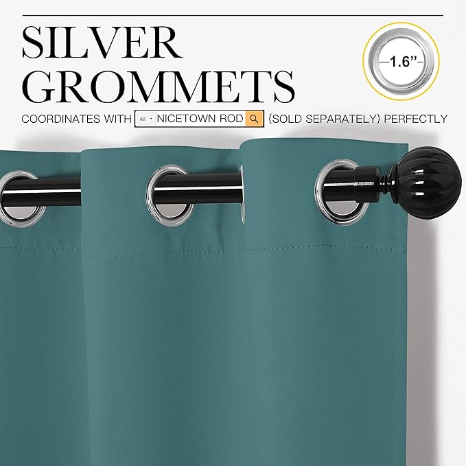 NICETOWN Thermal Insulated Solid Grommet Blackout Curtains/Drapes/Panels for Dining Room (Sea Teal, 1 Pair, 42 by 63-Inch)