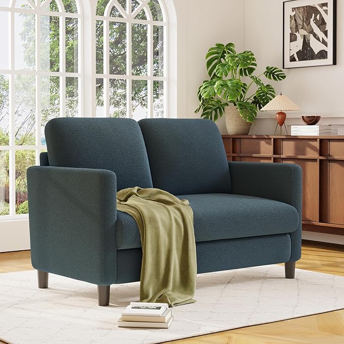 Loveseat Sofa, 51" Love Seat, Comfy Teddy Small Loveseat for Small Spaces, Tool-Free Setup Sofa Couch for Bedroom, All-Wood Couches for Living Room, No Pillow Included, Slate Blue