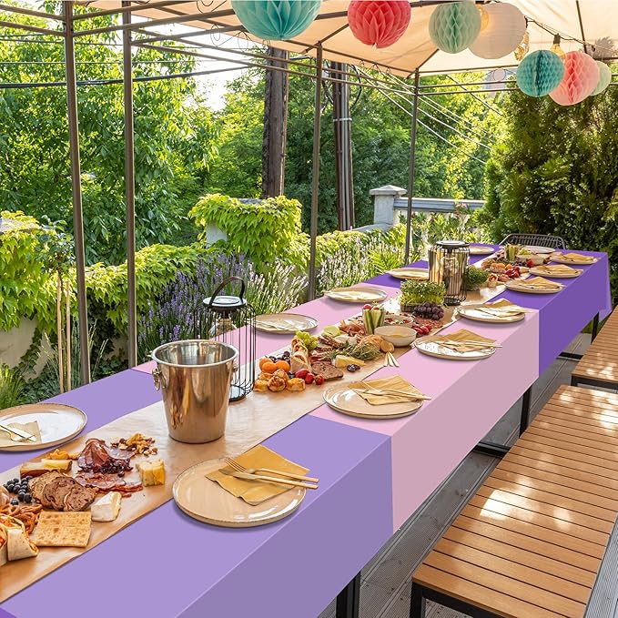 MASHAN 12pcs Assorted Color Purple Pink Tablecloths Disposable Plastic Table Cloth Rectangle Table Covers for Lavender Butterfly Theme Party Birthday Wedding Picnic Home Party Decoration,108 * 54inch