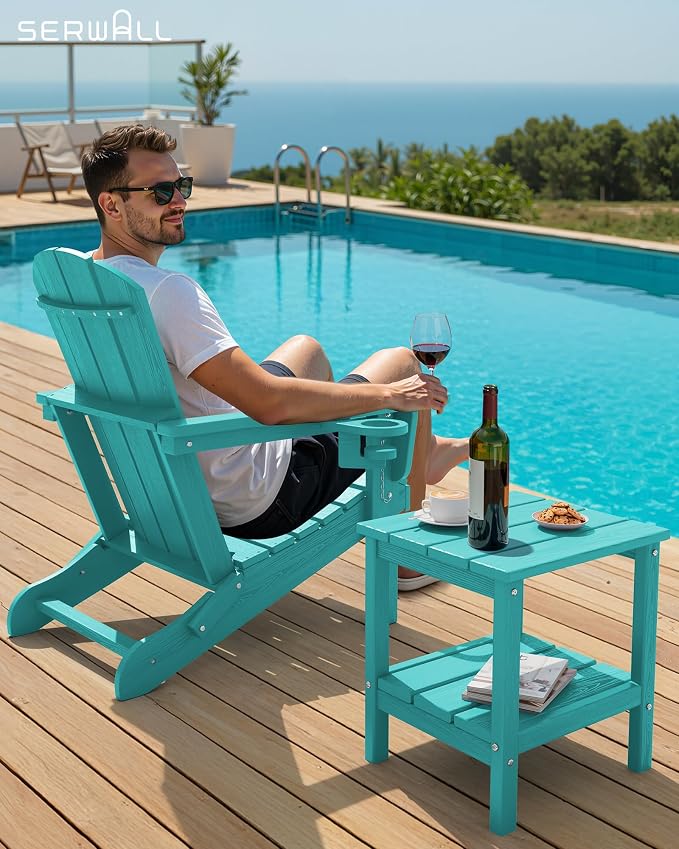 SERWALL 2-Tier HDPE Outdoor Side Table, Weatherproof Rectangular Adirondack Side Table, Aruba