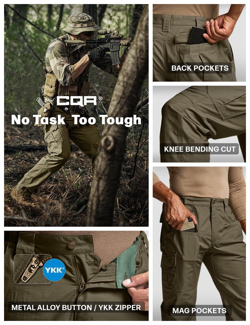 CQR Men's Tactical Pants, Water Resistant Ripstop Cargo Pants, Lightweight EDC Work Hiking Pants, Outdoor Apparel, Raider Soil Green, 32W x 30L