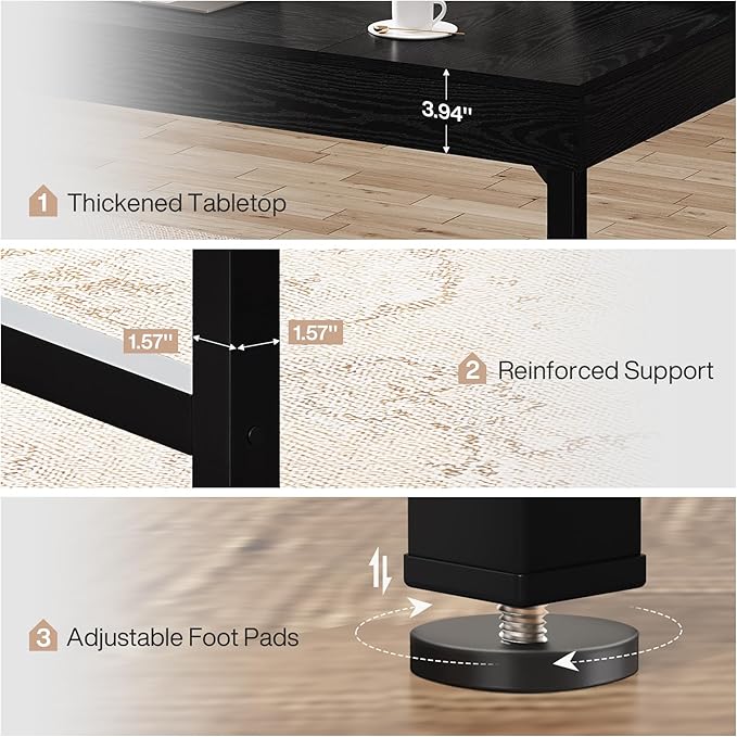Tribesigns 55" Industrial Executive Desk for Home Office, Rustic Simple Computer Laptop Desk with Strong Metal Legs, Study Writing Table Business Workstation, Small Conference Table Black