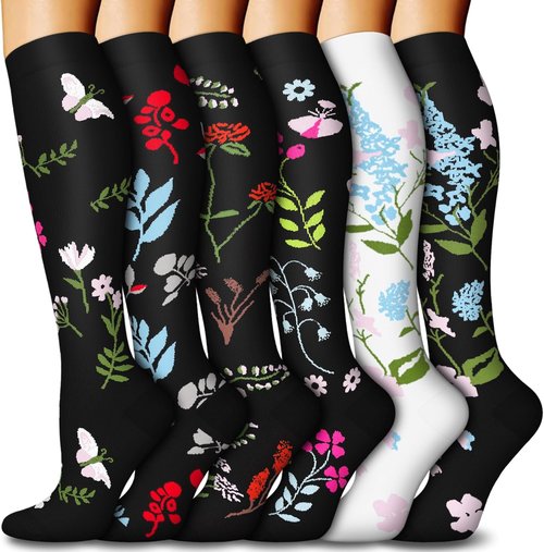 FuelMeFoot Compression Socks - 6 Pairs of 15-20mmHg Knee High Support for Nurses & Athletes
