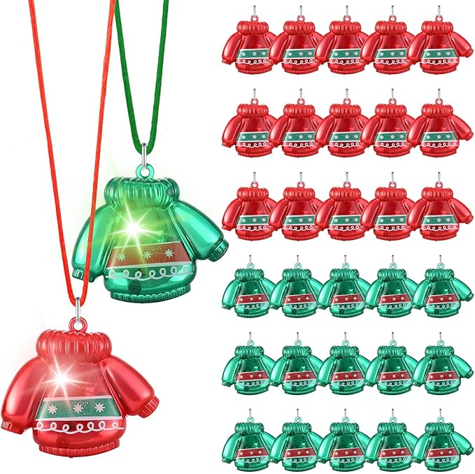 Yinkin 30 Pcs Christmas Light up Necklace for Adults Flashing Necklaces Christmas Accessory for Xmas Party Favors Stocking Stuffers Xmas Ornaments Decoration Party Supplies (Sweater)