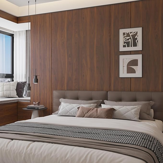 BOMENG Walnut Wood Contact Paper 32x354 inch Dark Brown Wood Wallpaper Peel and