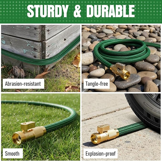 NON-EXPANDABLE Garden Hose 25 ft, Heavy Duty Flexible Water Hose, Kink Resistant Lightweight Hybrid Hose with Durable Fabric Skin, Leakproof Hose Male to Female Fittings