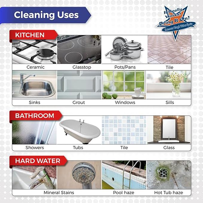 BRING IT ON! CLEANER Hard Water Stain Remover for Glass, Soap Scum remover for Shower glass, Fiberglass, Windows, Tile & Grout, Water Spot Remover for Bathroom, Lime Scale & Sink 32Oz 2Pack