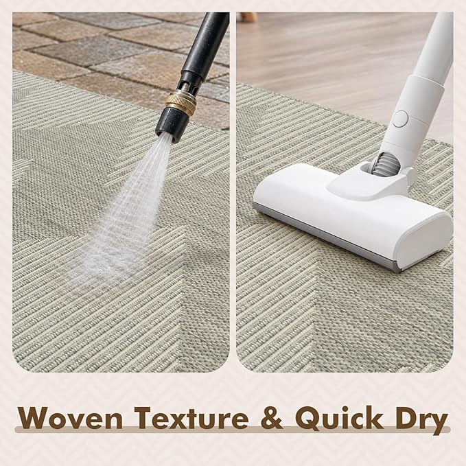 MontVoo-Outdoor Rug Carpet Patio Rug 6x9 Polypropylene Indoor Outdoor Rugs for Patio Deck Balcony Porch, Textured Weave, Durable for High Traffic, Fade-Resistant, Boho Geometric Silver Grey