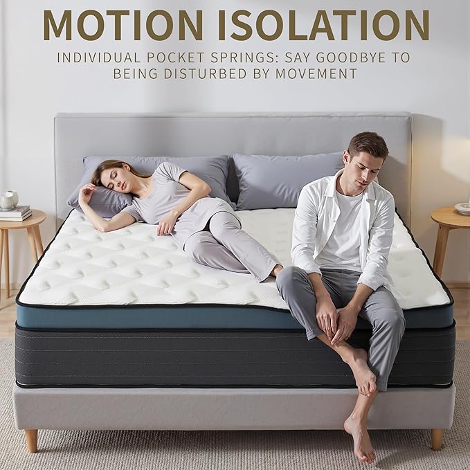 King Size Mattress 12 Inch, King Mattress in a Box, Hybrid Gel Memory Foam Medium Firm Feel Individual Pocket Springs Matress, Breathable Fabric, Strong Edge Support, Fiberglass Free